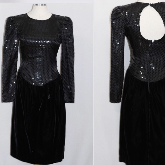 Cachet By Bari Protas Black Sequin Suede Dress - Picture 11 of 12